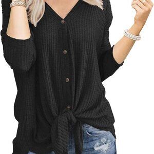 Waffle Knit Front Tie Top